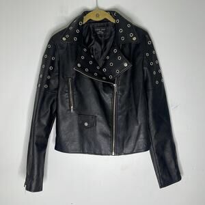 COPY - LOVE TREE Black Faux Leather Silver Grommet Detail Moto Style Jacket Siz…